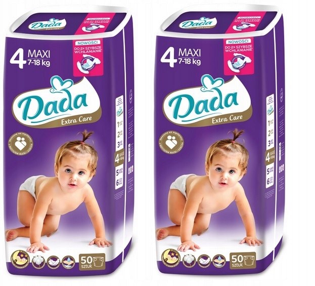 pieluszki pieluchy dada 4 maxi 100 sztuk 7-18 kg