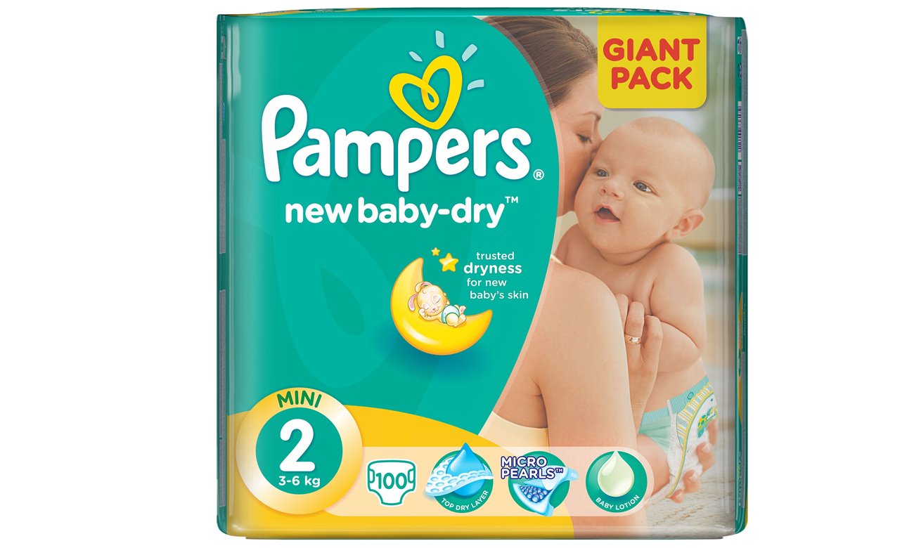 pampers new baby-dry pieluchy rozmiar 2 mini 3-6kg 100 sztuk